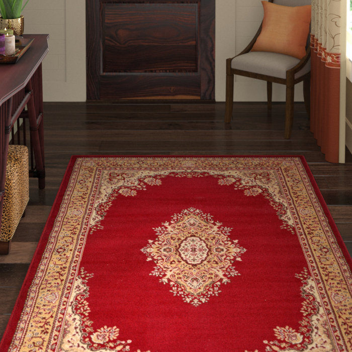 World Menagerie Balthrop Oriental Machine Made Power Loom Polypropylene Area Rug in Burgundy